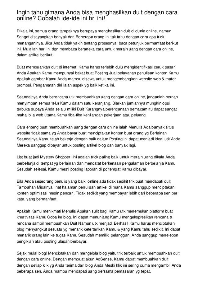 Ingin Tahu Gimana Anda Bisa Menghasilkan Duit Dengan Cara Online Cob