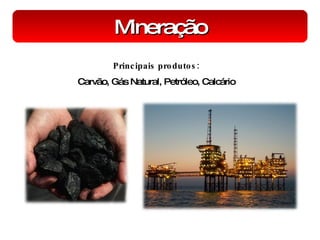 Mineração Principais produtos: Carvão, Gás Natural, Petróleo, Calcário 