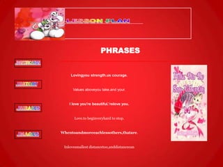 LESSON PLAN PHRASESLovingyou strength.us courage.Values ‌‌aboveyou take.and your.I love you're beautiful.'relove you.Love.to beginveryhard to stop.Whentoandmoreeachlessothers,thatare.Inlovesmallest distancetoo,anddistancecanIDENTIFICATIONHISTORYPHRASESIMAGES