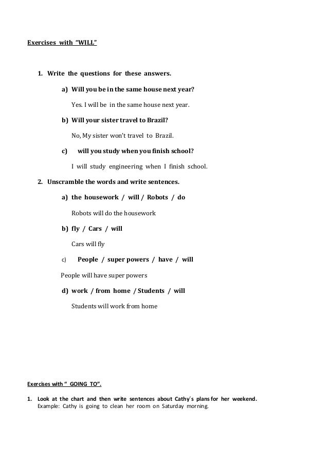 Will and will be exercises