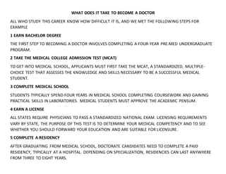 WHAT DOES IT TAKE TO BECOME A DOCTOR? | PPT