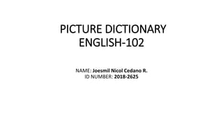 PICTURE DICTIONARY
ENGLISH-102
NAME: Joesmil Nicol Cedano R.
ID NUMBER: 2018-2625
 
