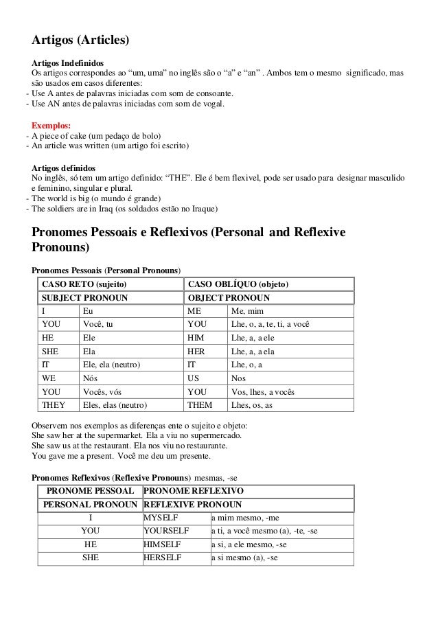 Artigo indefinido ingles