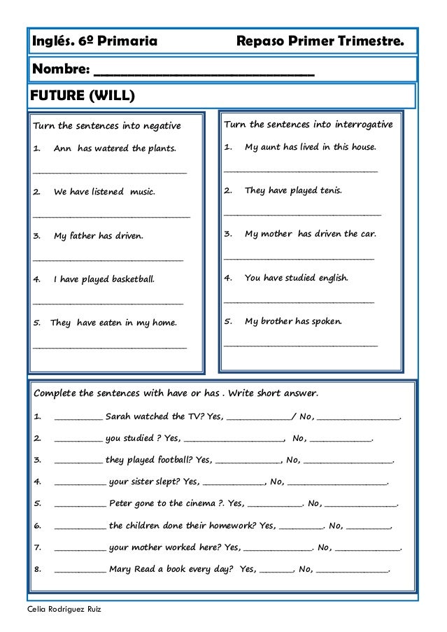 Inglés 6º primaria. Repaso primer trimestre