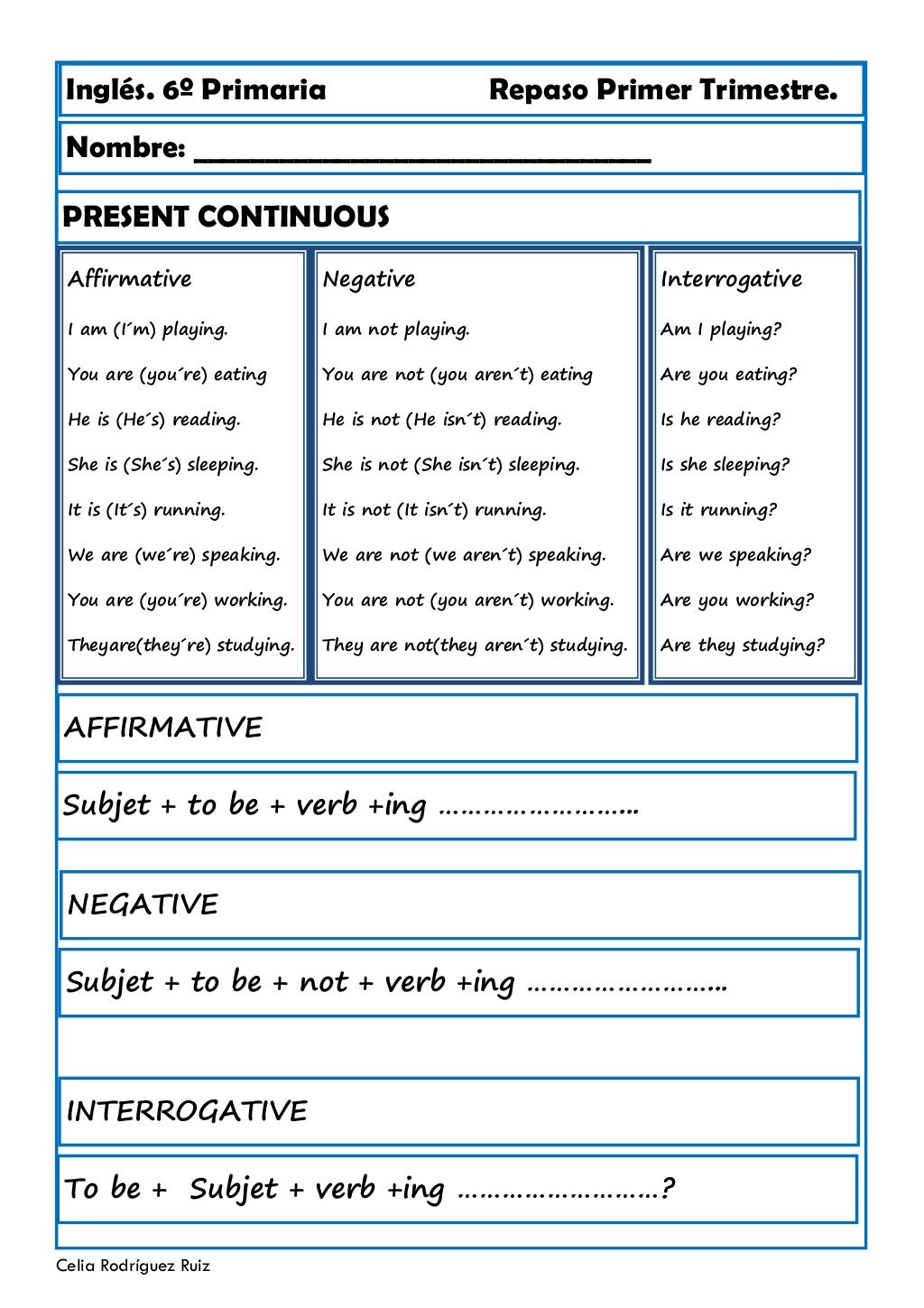 Inglés 6º primaria. Repaso primer trimestre
