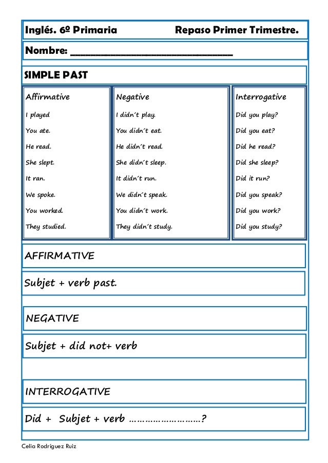 Inglés 6º primaria. Repaso primer trimestre