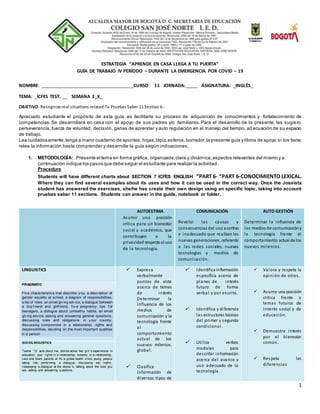 1
ESTRATEGIA “APRENDE EN CASA LLEGA A TU PUERTA”
GUÍA DE TRABAJO IV PERÍODO – DURANTE LA EMERGENCIA POR COVID – 19
NOMBRE:...