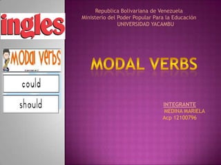 Republica Bolivariana de Venezuela
Ministerio del Poder Popular Para la Educación
UNIVERSIDAD YACAMBU
INTEGRANTE
MEDINA MARIELA
Acp 12100796
 