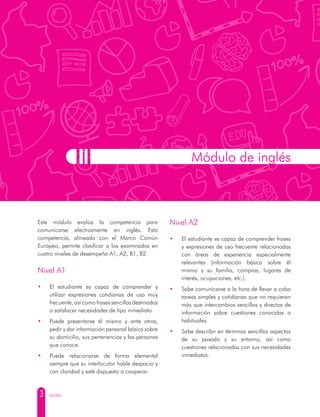 3 GUÍAS
Este módulo evalúa la competencia para
comunicarse efectivamente en inglés. Esta
competencia, alineada con el Marc...