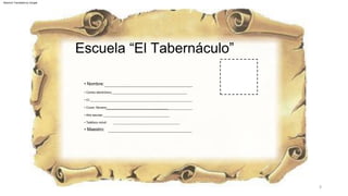 ___________________________________________
_________________________________________
• Maestro:
• Nombre:
• CI:____________________________________________________________
• Curso: Noveno____________________________________
• Correo electrónico:____________________________________________
• Teléfono móvil: _______________________________________
• Año escolar:_______________________________________
Escuela “El Tabernáculo”
3
Machine Translated by Google
 