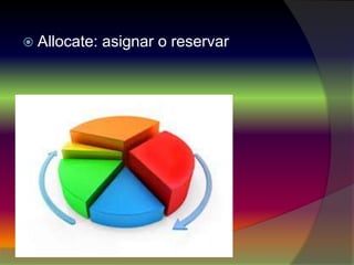  Allocate: asignar o reservar
 