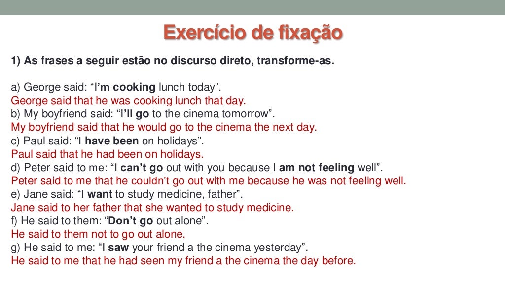 Discurso Direto e Discurso Indireto (Inglês)