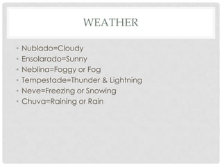 weatherNublado=CloudyEnsolarado=SunnyNeblina=Foggyor FogTempestade=Thunder & LightningNeve=FreezingorSnowingChuva=RainingorRain