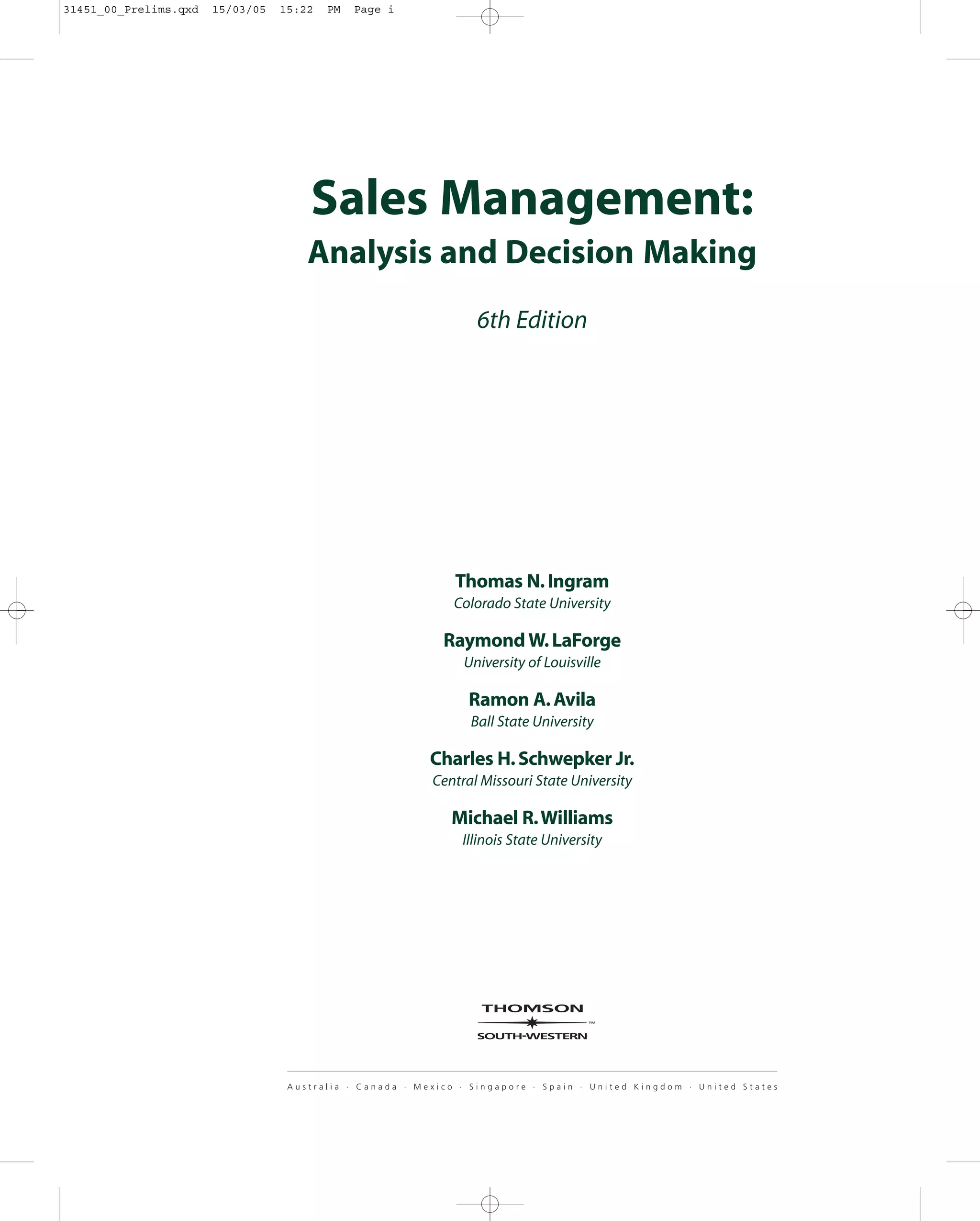 Sales Management : Analysis and Decision Making main image 1