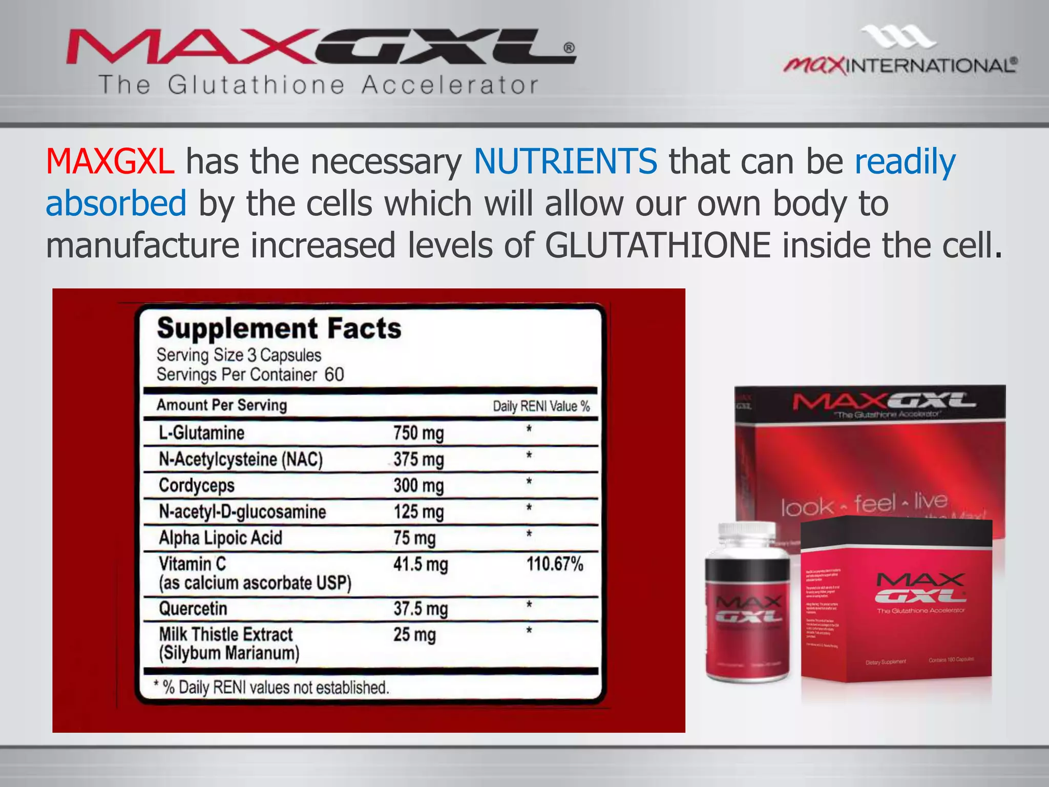 max gxl glutathione accelerator Ingredients of max gxl