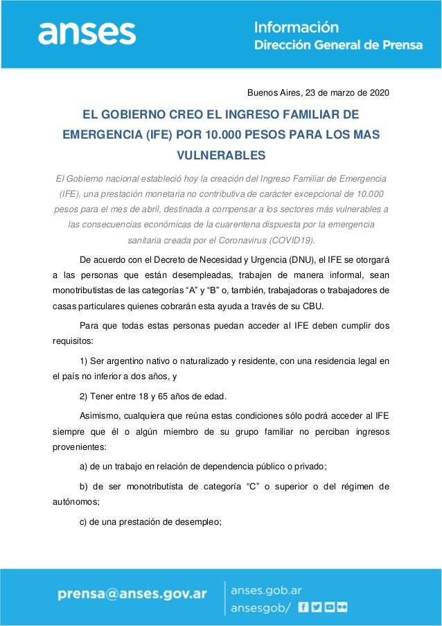 Ingreso Familiar De Emergencia Por El Coronavirus En Argentina