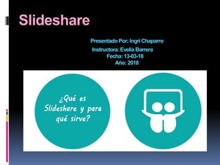 Slideshare
Presentado Por: Ingri Chaparro
Instructora:Evelia Barrera
Fecha: 13-03-18
Año: 2018
 