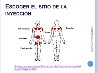 ESCOGER EL SITIO DE LA
INYECCIÓN
01/04/2015IngrithJuliethAvilaPeña
http://www.ics.gencat.cat/3clics/main.php?page=GuiaPage&id
Guia=234&lang=CAS
 