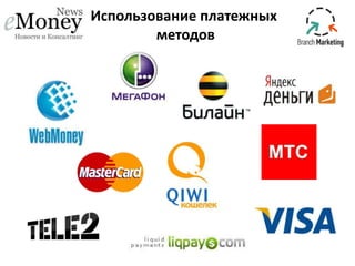 Использование платежных
методов

 