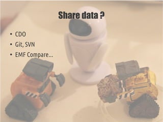 Share data ?
●
CDO
●
Git, SVN
●
EMF Compare...
 