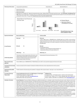 ING OptiMix Asset Allocator Multi Manager FoF Scheme

Performance of the scheme         CompoundedAnnualised Returns                                                                         Scheme Returns %                             Benchmark Returns %

                                  Returns for the last 1 Year                                                                    6.60                                       9.37
                                  Returns for the last 3 Years                                                                   6.89                                       8.13
                                  Returns since inception                                                                       11.39                                      11.38
                                  Performance as on 31st March 2011. Returns for the period less than one year - Absolute, Returns for the period more than one year - CAGR. Benchmark: Crisil Balanced Fund
                                  Index. Returns are for Growth Option. The Scheme returns are calculated assuming that all payouts during the period have been reinvested in the units of the Scheme at the then
                                  prevailing NAV.Allotment Date:17thAugust 2006. Past performance may or may not be sustained in future.


                                   Absolute Returns for each financial year                   60.00%

                                   for the last 4 years                                       50.00%                                                                                      Scheme Returns
                                                                                              40.00%
                                                                                                                                                                                          Benchmark Returns
                                                                                              30.00%
                                                                                                                                                                                          (Crisil Balanced Fund Index)




                                                                                    Returns
                                                                                              20.00%

                                                                                              10.00%

                                                                                               0.00%

                                                                                              -10.00%

                                                                                              -20.00%
                                                                                                        Apr'10 to Mar'11   Apr'09 to Mar'10   Apr'08 to Mar'09   Apr'07 to Mar'08
                                                                                              -30.00%                                                                                 Past performance may or may
                                                                                                                                                                                      not be sustained in future.


Expenses of the Scheme            New Fund Offer Period                                                             Continuous Offer

                                  Entry Load:           NA                                                          Entry Load:
                                                                                                                    In terms of SEBI circular no. SEBI/IMD/CIR No.4/ 168230/09 dated June 30, 2009, no entry load will be
                                                                                                                    charged by the Scheme to the investor. Upfront commission shall be paid directly by the investor to the AMFI
                                                                                                                    registered Distributors based on the investors’ assessment of various factors including the service rendered
                                                                                                                    by theARN holder.


(i) Load Structure                Exit Load:            NA                                                          Exit Load:
                                                                                                                    For all application amounts:
                                                                                                                    - if redeemed on or before 365 days from the date of allotment - 1%
                                                                                                                    - if redeemed after 365 days from the date of allotment - Nil

                                  CDSC (if any):        NA                                                          CDSC (if any): NIL

                                  Total expenses including management fees of the Scheme, other                     Actual expenses for the previous financial year : 0.91%
                                  expenses relating to administration of the Scheme and charges
(ii) Recurring expenses            levied by the underlying Schemes shall not exceed 2.50% of
                                  the daily average net assets of the Scheme.

Waiver of load for direct         In terms of SEBI circular no. SEBI/IMD/CIR No.4/ 168230/09 dated June 30, 2009, no entry load will be charged by the Scheme to the investor.
application

Tax treatment for the Investors   Investors are advised to refer to the details in the Statement ofAdditional Information and also independently refer to his/her tax advisor.
(Unitholders)

Daily Net Asset Value (NAV)       The NAV is declared on all business days and is published in 2 newspapers. NAV can also be viewed on www.ingim.co.in and www.amfiindia.com
Publication

For Investor Grievances           Computer Age Management Services Pvt. Ltd (CAMS), Registrar & Transfer Agents                      ING Mutual Fund:
Please contact                    514ASathy Road, Ganapathy, Coimbatore-641006.                                                      Mr. Nityanand Prabhu - Vice President and Head – Operations, Risk andAdministration
                                  Toll Free: 1800 200 2267, email id of R&T: enq_i@camsonline.com,                                   601/602, 6th floor, “Windsor”, Off. C.S.T. Road, Vidyanagari Marg, Kalina, Santacruz (E),
                                  Website address of R&T: www.camsonline.com                                                         Mumbai – 400 098. Tel: 3385 7999, Fax : 022 2650 0234. E-mail Id: information@in.ing.com

Unitholders’Information           Account Statements: The Account Statement reflecting new or additional subscription and / or redemption / switch of Units will be sent by post / courier / electronic mail to the Unit
                                  holder within 30 days from the date of transaction. Unit holders will receive an Account Statement each time additional purchases or redemption of Units are made or income or other
                                  distributions in respect of Units are declared and paid. The mutual fund will dispatch the account statement to the unit holders under SIP once every quarter ending March, June,
                                  September and December within 10 working days of the end of the respective quarter. However, the first account statement under SIP shall be issued within 10 working days of the
                                  initial investment. In case of specific request received from investors, Mutual Funds shall provide the account statement to the investors within 5 working days from the receipt of such
                                  request. Further, soft copy of the account statement shall be mailed to the investors under SIP/STP/SWP to their e-mail address on a monthly basis, if so mandated. The Mutual Funds
                                  shall provide the account statements to the unit holders who have not transacted during the last six months prior to the date of generation of account statements.
                                  Annual Financial Results: The annual report or an abridged summary thereof will be mailed (e-mailed if opted / requested) to all Unit holders not later than four months from the date of
                                  closure of the relevant accounting year (i.e. 31st March each year) and full annual report shall be available for inspection at the Head Office of the Mutual Fund and a copy shall be made
                                  available to the Unit holders on request on payment of nominal fees, if any. The annual report of the Scheme can also be viewed on www.ingim.co.in and www.amfiindia.com.
                                  Half Yearly Disclosures: The Mutual Fund and AMC shall before the expiry of one month from the close of each half year i.e. 31st March and on 30th September, publish a complete
                                  statement of the Scheme portfolio and unaudited financial results in one national English daily newspaper and in a regional newspaper published in the language of the region where
                                  the Head Office of the Mutual Fund is situated. The portfolio statement and the unaudited financial results will also be displayed on www.ingim.co.in and www.amfiindia.com




                                                                                                                  35
 