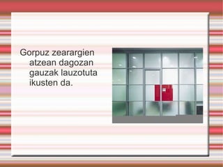 Gorpuz zearargien atzean dagozan gauzak lauzotuta ikusten da. 