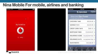 Nina Mobile For mobile, airlines and banking

© 2002-2013 Nuance Communications, Inc. All rights reserved. Page 19

 