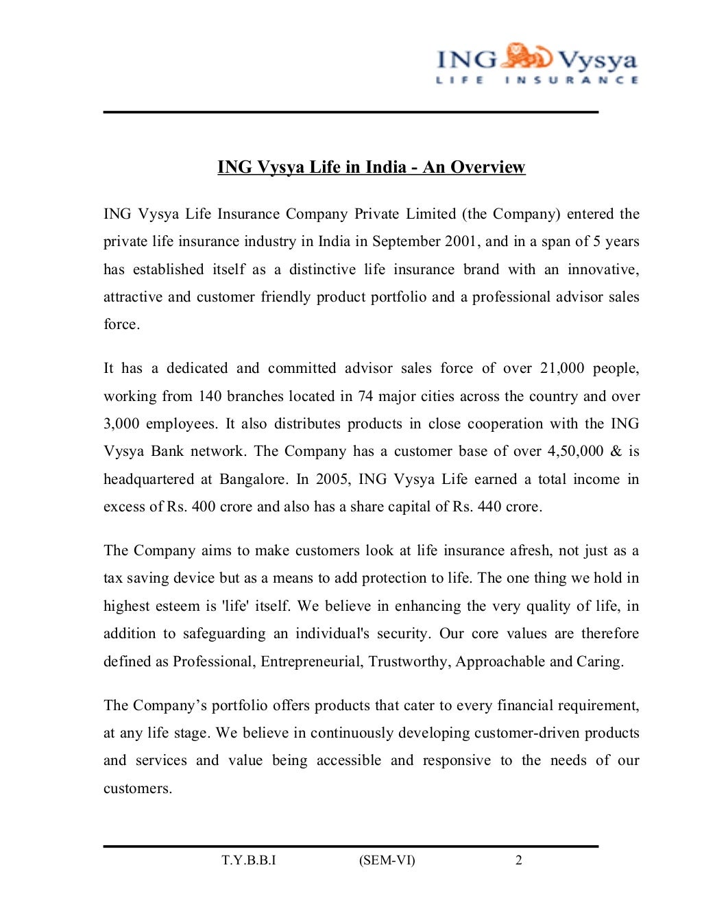 Ing vysya life insurance