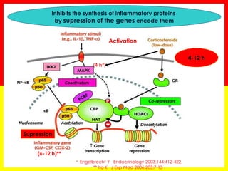 (4 h*) 
(6-12 h)** 
* Engelbrecht Y Endocrinology 2003;144:412-422 
** Ito K J Exp Med 2006;203:7-13 
Supression 
Activation 
4-12 h 
Inhibits the synthesis of inflammatory proteins 
by supression of the genes encode them 
 