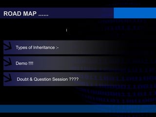 I
Types of Inheritance :-
Demo !!!!
Doubt & Question Session ????
 