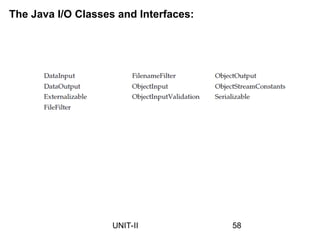 The Java I/O Classes and Interfaces:
58
UNIT-II
 