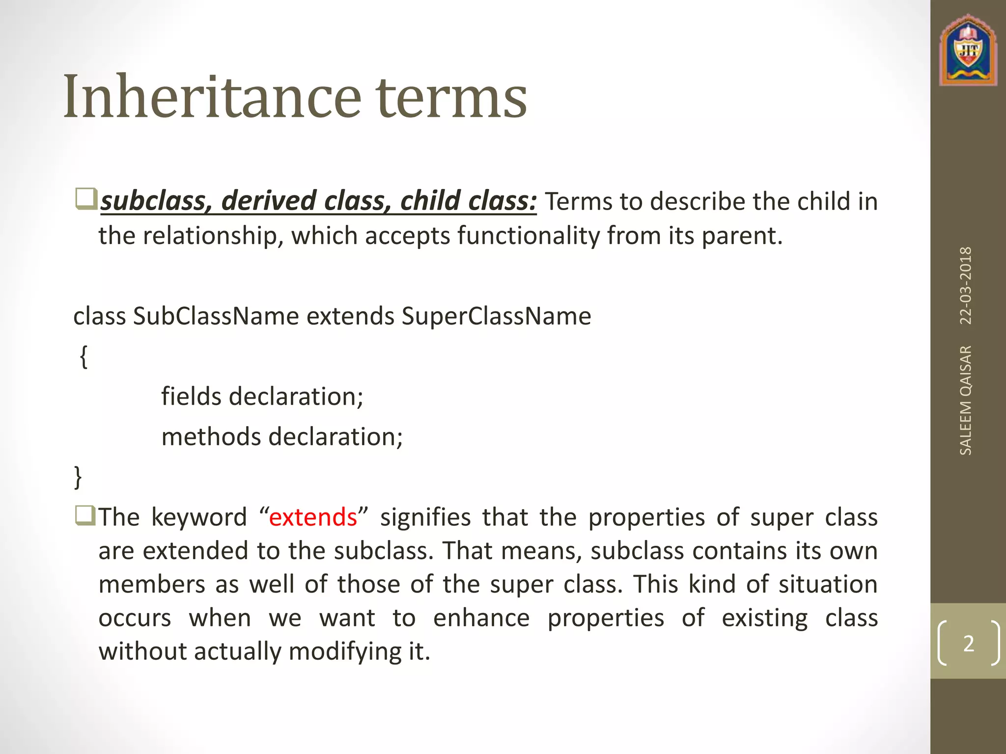 Inheritance and its types In Java | PPTX