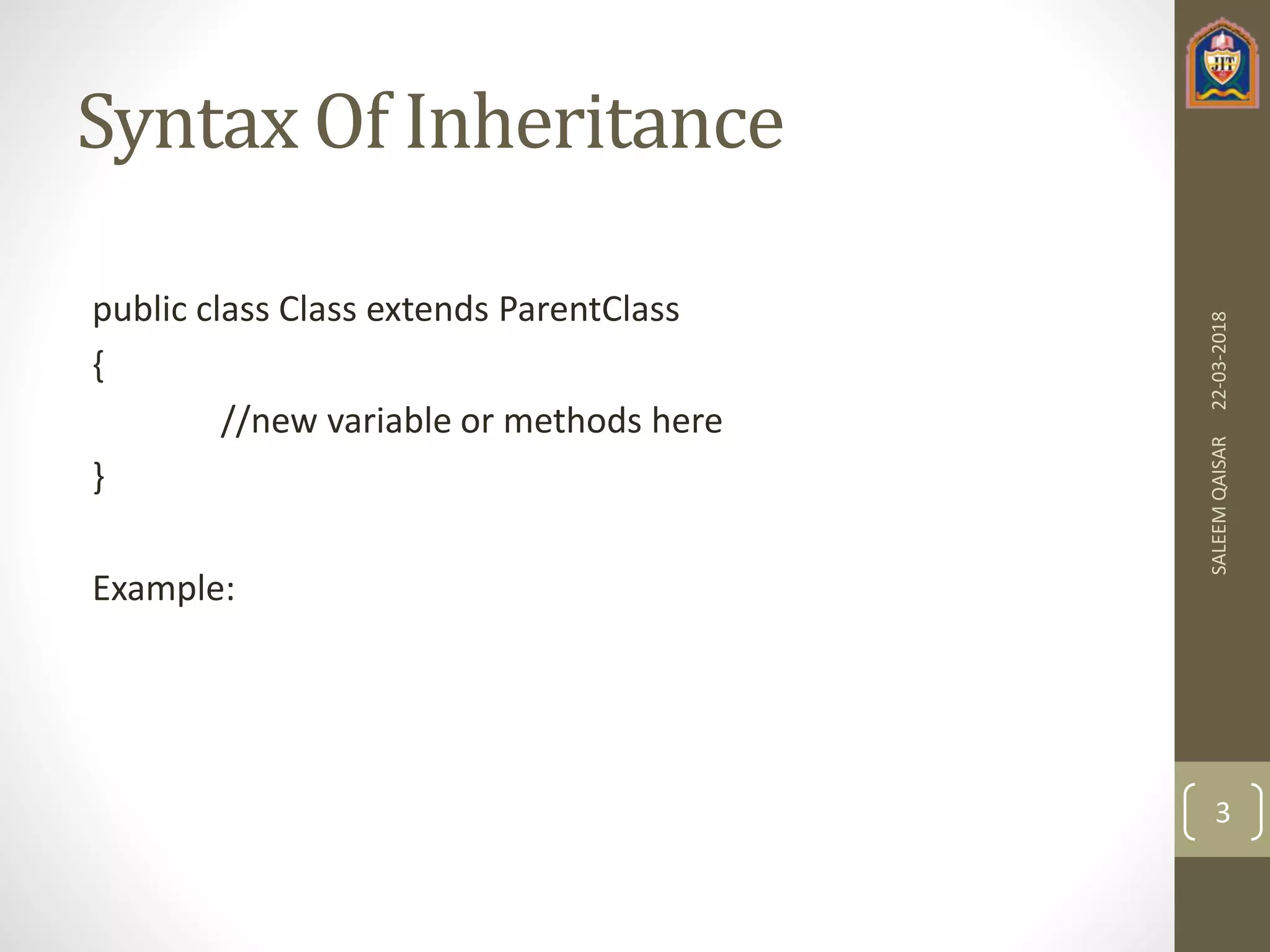 Inheritance and its types In Java | PPTX