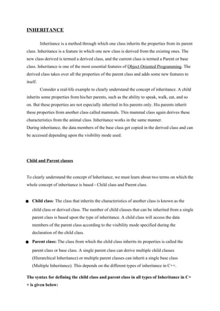 INHERITANCE AND ITS 5 TYPES IN C++ EXAMPLE | DOCX