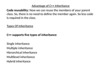 Comprehensive Guide to C++ Inheritance Types and Concepts | PPTX