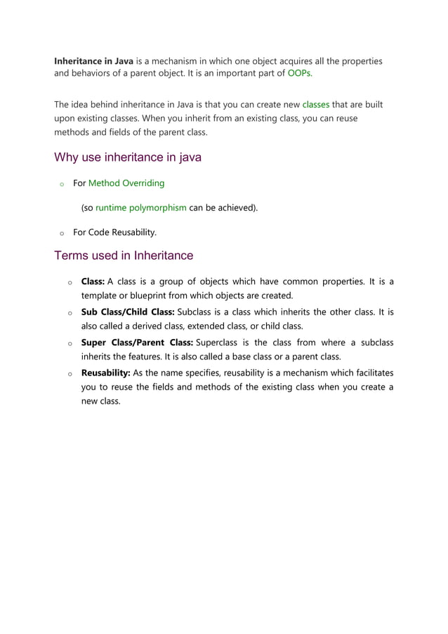 Inheritance in Java.pdf | Programming Languages | Computing