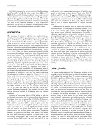 Inheritance of Resistance to Sorghum ShootFly, Atherigona soccata in Sorghum,Sorghum bicolor(L.) Moench
