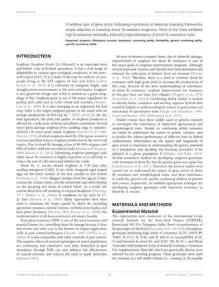 Inheritance of Resistance to Sorghum ShootFly, Atherigona soccata in Sorghum,Sorghum bicolor(L.) Moench