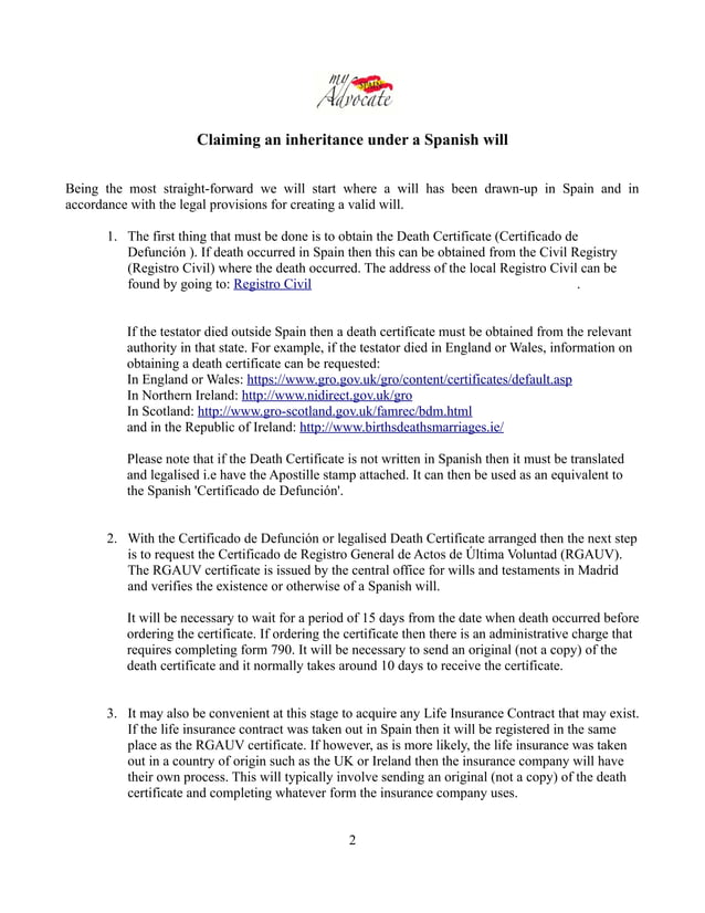 Inheritance with a spanish will | PDF
