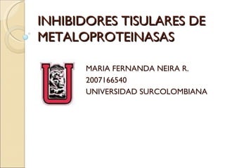 INHIBIDORES TISULARES DE METALOPROTEINASAS MARIA FERNANDA NEIRA R. 2007166540 UNIVERSIDAD SURCOLOMBIANA 