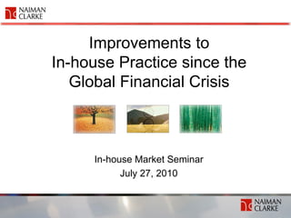 Improvements to
In-house Practice since the
   Global Financial Crisis



     In-house Market Seminar
           July 27, 2010
 