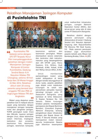 In-House Training
NF Computer NEWS n Edisi 03 Tahun II, Mei 2016 9
Dudi Fitrihadi, A.Md.
Instruktur
 