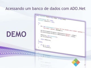Agenda:Evolução da plataformaFerramentas de desenvolvimentoExemplo de aplicaçãoASP.NetConceitos:O queroda no Server (C#)O queroda no Cliente (JavaScript)O que é um PostBack?Acessando um banco de dados com ADO.NetASP.Net Ajax naprática14
