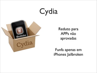 Reduto para
APPs não
aprovadas
Cydia
Funfa apenas em
iPhones Jailbroken
 