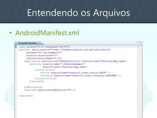 Entendendo os Arquivos
• AndroidManifest.xml
 