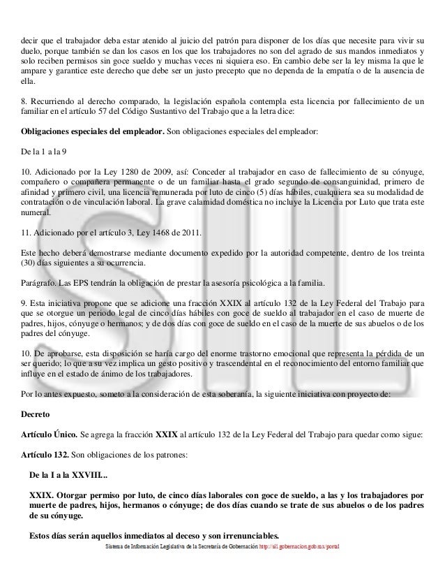 Dias Por Fallecimiento Familiar Ley Federal Del Trabajo 2019
