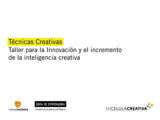 Técnicas Creativas
Taller para la Innovación y el incremento
de la inteligencia creativa
 