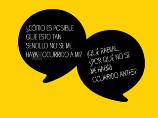 ¿Có o ES POSIBLE
QUE ESTO TAN
SENCILLO NO SE ME
                          É RA BIA!. .,
HALLA OCURRIDO A MI? ¡QU
  YA                                    O SE
                      ¿P OR Q  UÉ N
                       ME HABí             TES?
                           URRID  O AN
                        OC
 