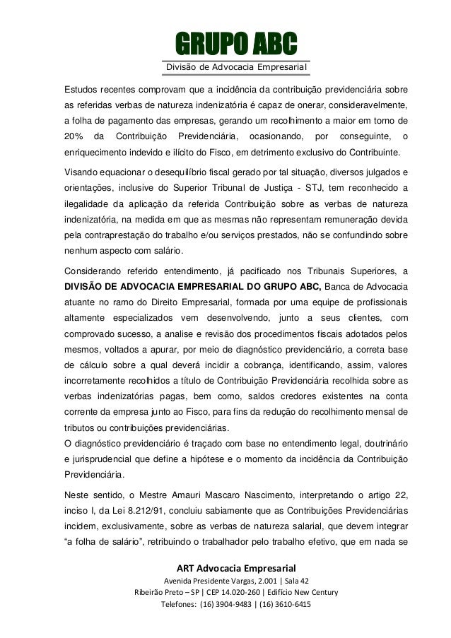 Inicidência previdenciária nas verbas indenizatórias