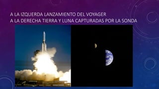 A LA IZQUERDA LANZAMIENTO DEL VOYAGER
A LA DERECHA TIERRA Y LUNA CAPTURADAS POR LA SONDA
 